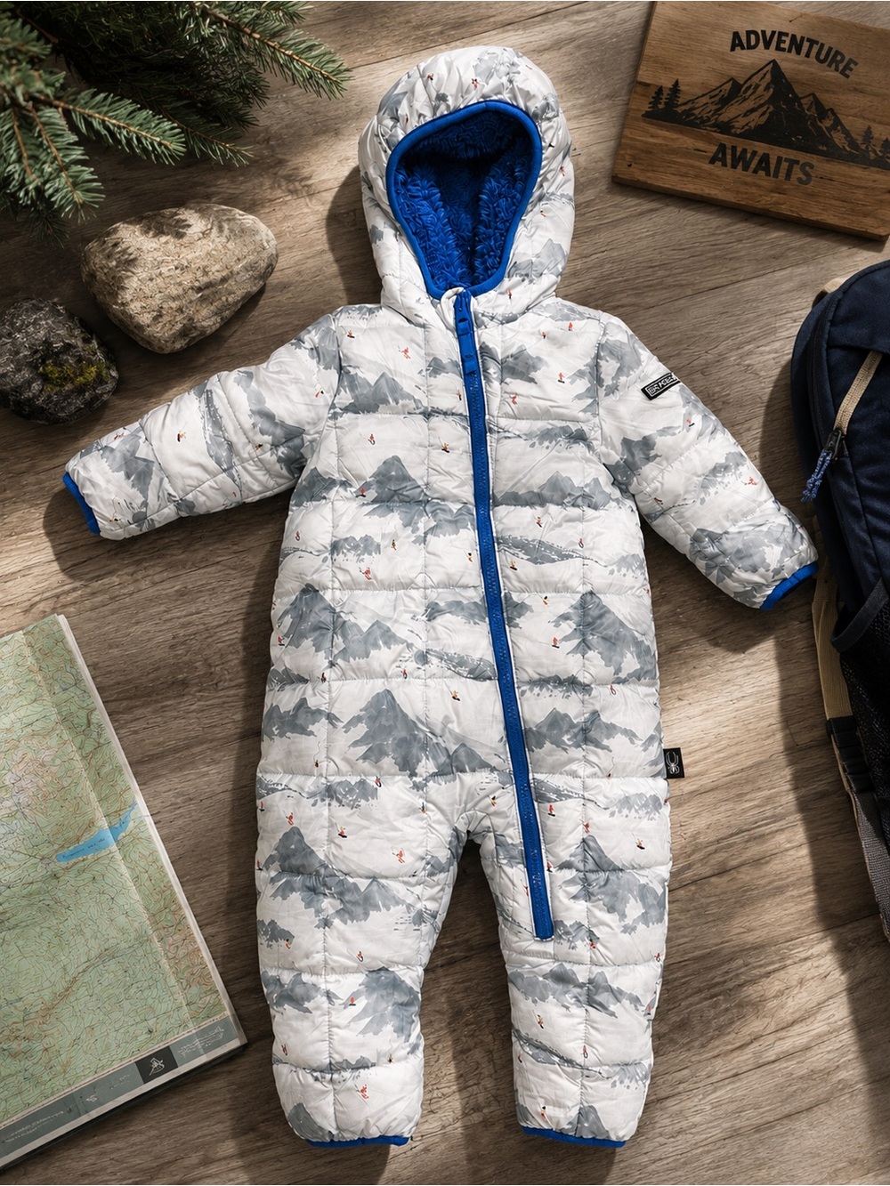 Spyder Baby 9-12M Mountain Ski Print Fleece Lined Snowsuit